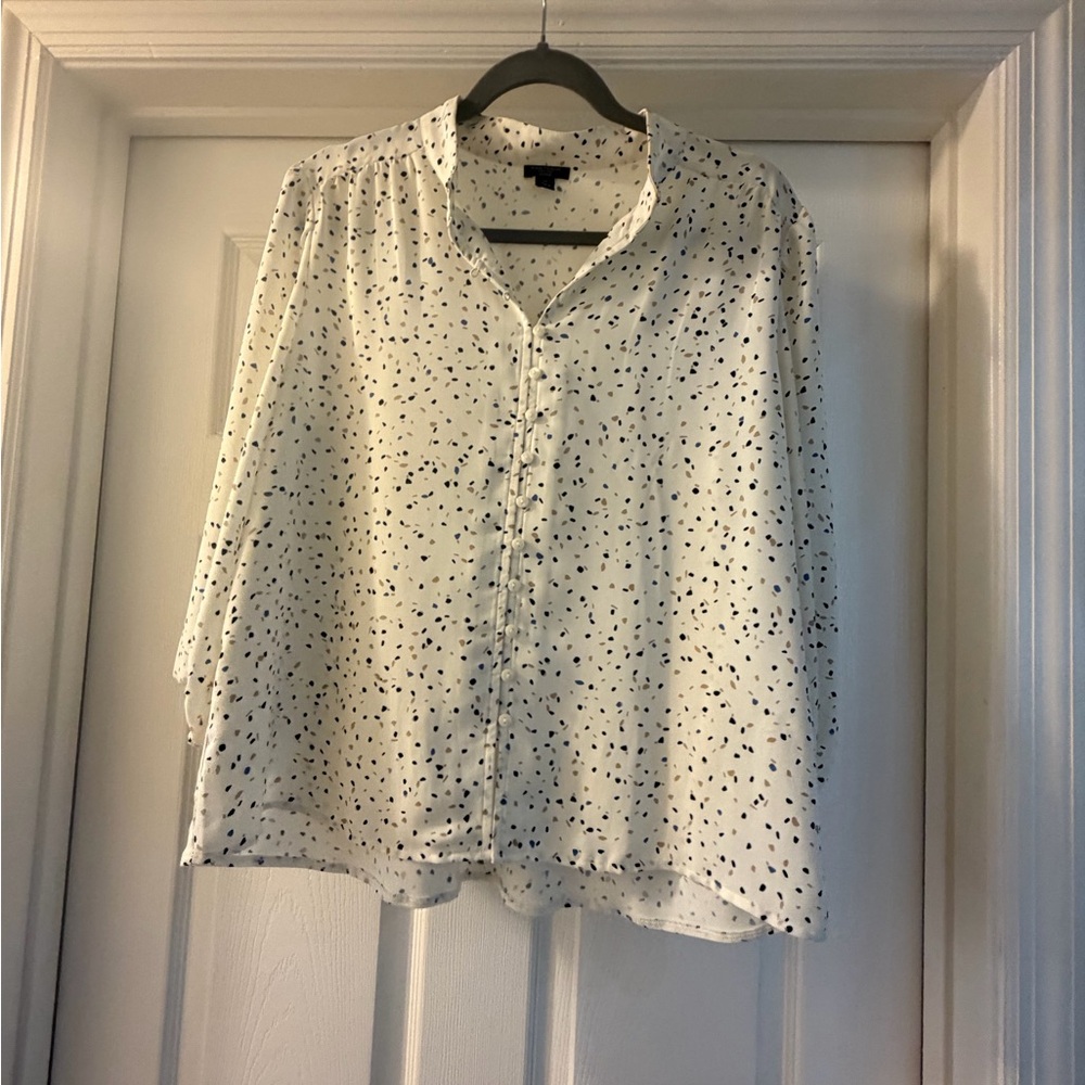 Ann Taylor Factory White Blouse with Black Speckles